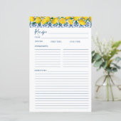 Lemon Italian Blue tile Bridal Shower Recipe Card (スタンド正面)