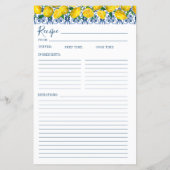 Lemon Italian Blue tile Bridal Shower Recipe Card (裏面)