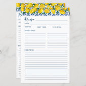Lemon Italian Blue tile Bridal Shower Recipe Card (正面/裏面)