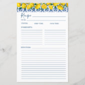 Lemon Italian Blue tile Bridal Shower Recipe Card (正面)