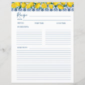 Lemon Italian Blue tile Bridal Shower Recipe Card  (正面)