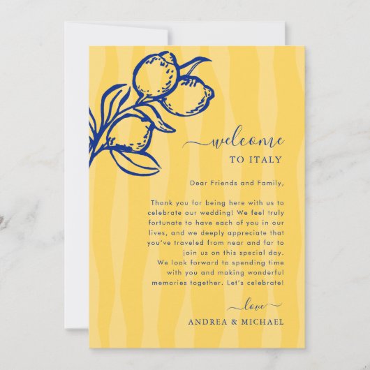 Lemon Italy Wedding Welcome Letter Itinerary Card 招待状 (正面)