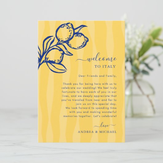 Lemon Italy Wedding Welcome Letter Itinerary Card 招待状 (スタンド正面)