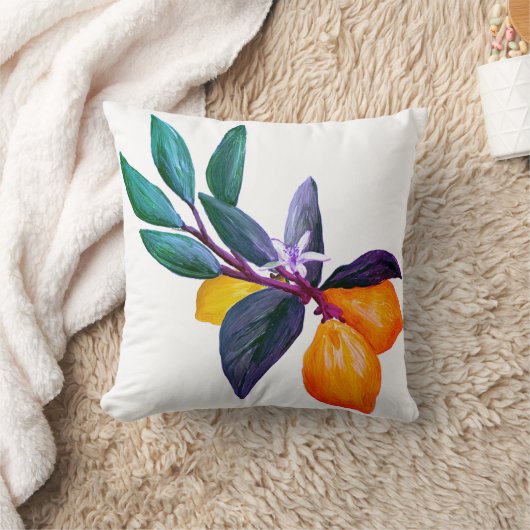 Lemon Leaf Pillow | Artistic Citrus Garden クッション (ブランケット)