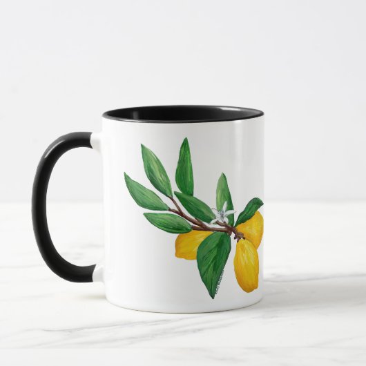 Lemon Leaf Watercolor Black Design | Fresh Citrus  マグカップ (左)