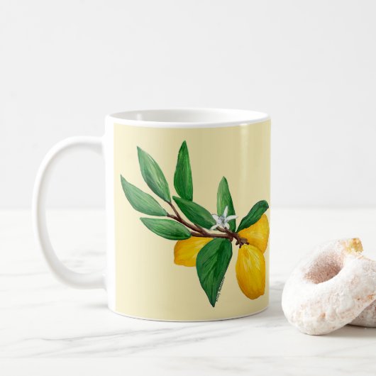 Lemon Leaf Watercolor Design | Citrus Yellow コーヒーマグカップ (ドーナツ)