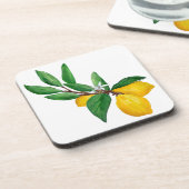 Lemon Leaf Watercolor Design | Fresh Citrus コースター (左側)
