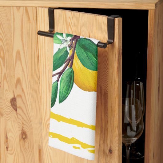 Lemon Leaf Watercolor Lattice | Citrus Yellow キッチンタオル (三つ折り)