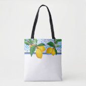 Lemon Leaf Watercolor Tote | Blue Amalfi Citrus トートバッグ (正面)