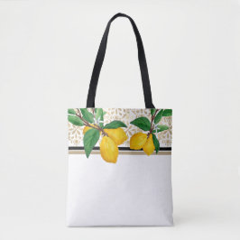 Lemon Leaf Watercolor Tote | Taupe Amalfi Citrus トートバッグ