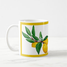 Lemon Leaf Watercolor Yellow Line Design | Citrus  コーヒーマグカップ