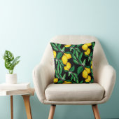 Lemon Leaf Yellow Green Black Pattern Throw Pillow クッション (椅子)