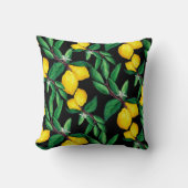 Lemon Leaf Yellow Green Black Pattern Throw Pillow クッション (正面)