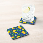 Lemon Leaf Yellow Green Blue Pattern Drink コースター (右側)