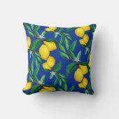 Lemon Leaf Yellow Green Blue Pattern Throw Pillow クッション (正面)