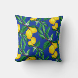 Lemon Leaf Yellow Green Blue Pattern Throw Pillow クッション