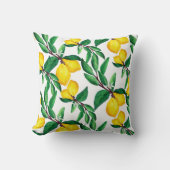 Lemon Leaf Yellow Green Pattern Throw Pillow クッション (正面)