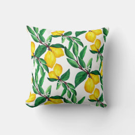 Lemon Leaf Yellow Green Pattern Throw Pillow クッション