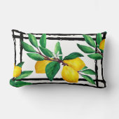 Lemon Leaves Citrus Yellow Green Leaf Black Line ランバークッション (正面)
