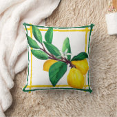 Lemon Leaves Citrus Yellow Green Leaf Lattice クッション (ブランケット)