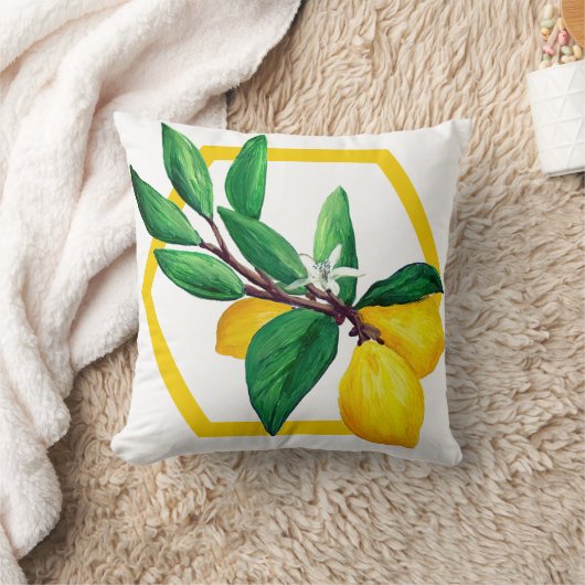 Lemon Leaves Citrus Yellow Green Leaf Modern クッション (ブランケット)