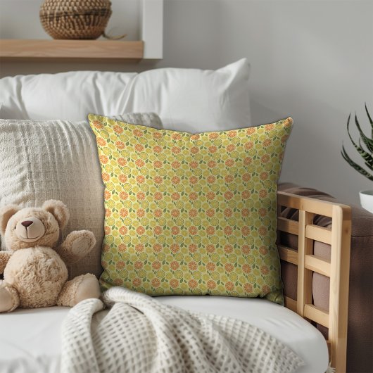 Lemon leaves white yellow Pattern  クッション