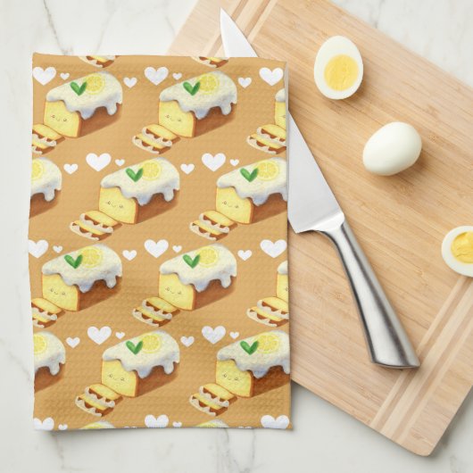 Lemon Loaf Cake Bread With Icing キッチンタオル (四つ折り)