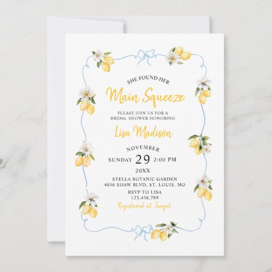 Lemon main squeeze Bridal shower invitation 招待状 (正面)