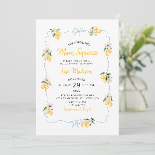 Lemon main squeeze Bridal shower invitation 招待状 (スタンド正面)