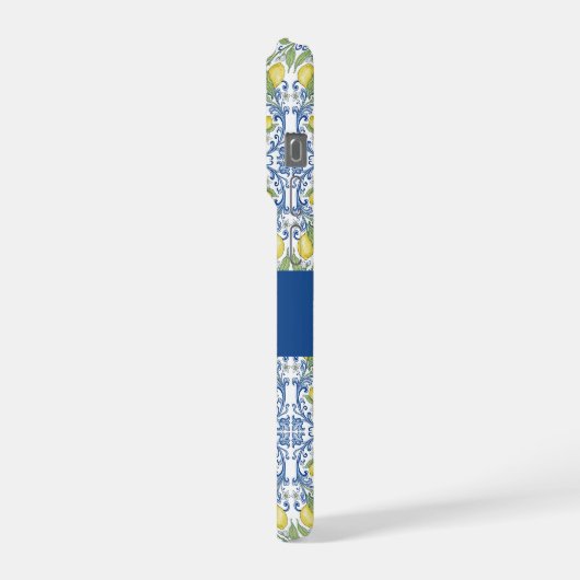 Lemon Mediterranean Blue White Tile Pattern iPhoneケース (左側面)
