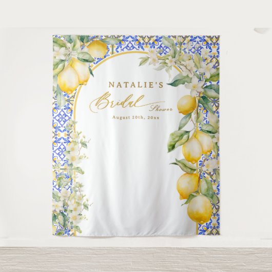 Lemon Mediterranean Bridal Shower Backdrop Photo タペストリー (正面)