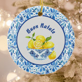 Lemon Mediterranean Buon Natale Azulejo Blue Toile セラミックオーナメント