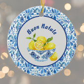 Lemon Mediterranean Buon Natale Azulejo Blue Toile セラミックオーナメント