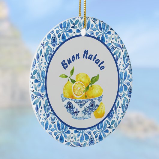 Lemon Mediterranean Buon Natale Azulejo Blue Toile セラミックオーナメント