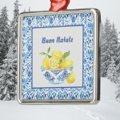 Lemon Mediterranean Buon Natale Azulejo Blue Toile メタルオーナメント