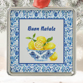 Lemon Mediterranean Buon Natale Azulejo Blue Toile メタルオーナメント