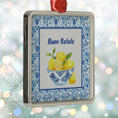 Lemon Mediterranean Buon Natale Azulejo Blue Toile メタルオーナメント