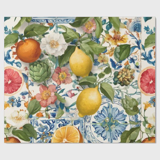 Lemon Mediterranean Decorative Gift Wrap Paper ラッピングペーパー (フラット)
