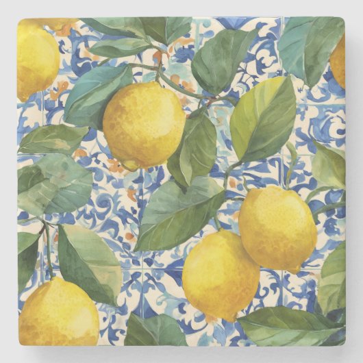 Lemon Mediterranean Decorative Stone Coaster ストーンコースター (正面)