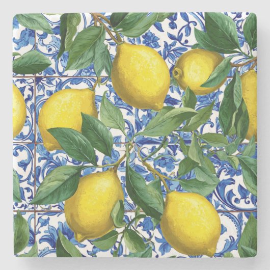 Lemon Mediterranean Decorative Stone Coaster ストーンコースター (正面)