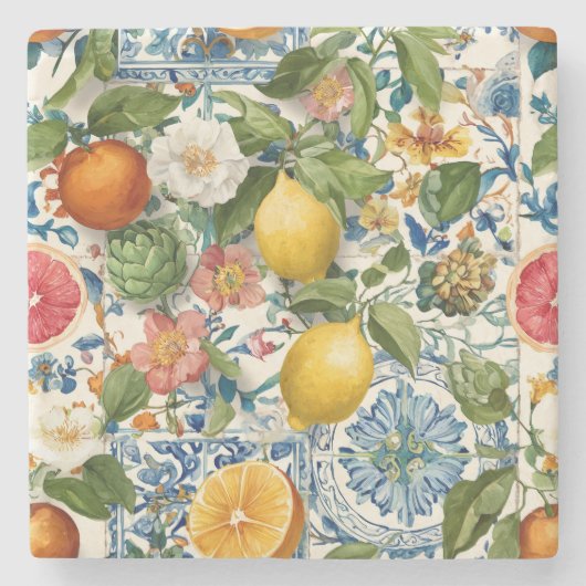 Lemon Mediterranean Decorative Stone Coaster ストーンコースター (正面)