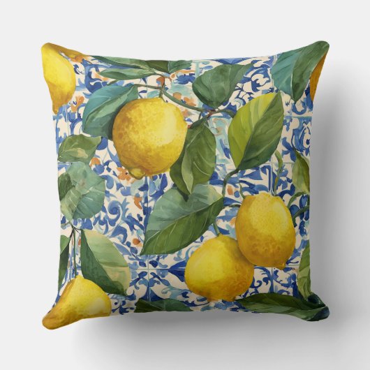 Lemon Mediterranean Decorative Throw Pillow  クッション (裏面)