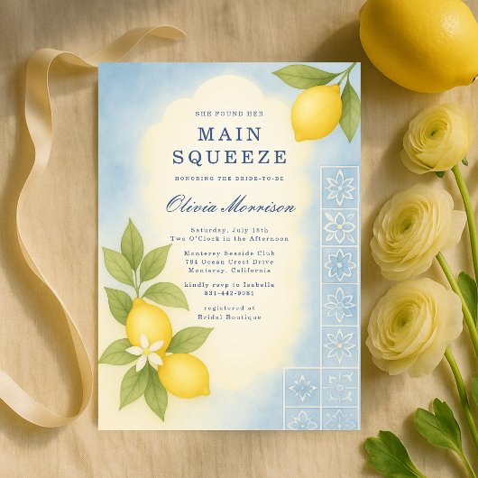 Lemon Mediterranean Main Squeeze Bridal Shower 招待状