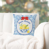 Lemon Mediterranean Tile Buon Natale Blue Red Bow クッション