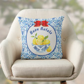 Lemon Mediterranean Tile Buon Natale Blue Red Bow クッション
