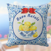 Lemon Mediterranean Tile Buon Natale Blue Red Bow クッション