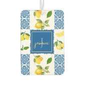 Lemon Monogram Name French Country Tile Pattern カーエアーフレッシュナー (裏面)
