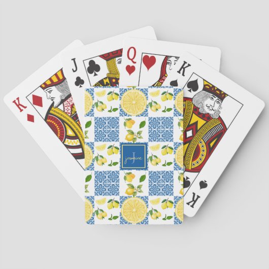 Lemon Monogram Name French Country Tile Pattern トランプ (裏面)