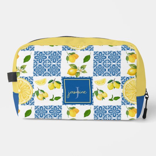 Lemon Monogram Name French Country Tile Pattern ドップキット (正面)