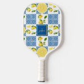 Lemon Monogram Name French Country Tile Pattern ピックルボールラケット (裏面)